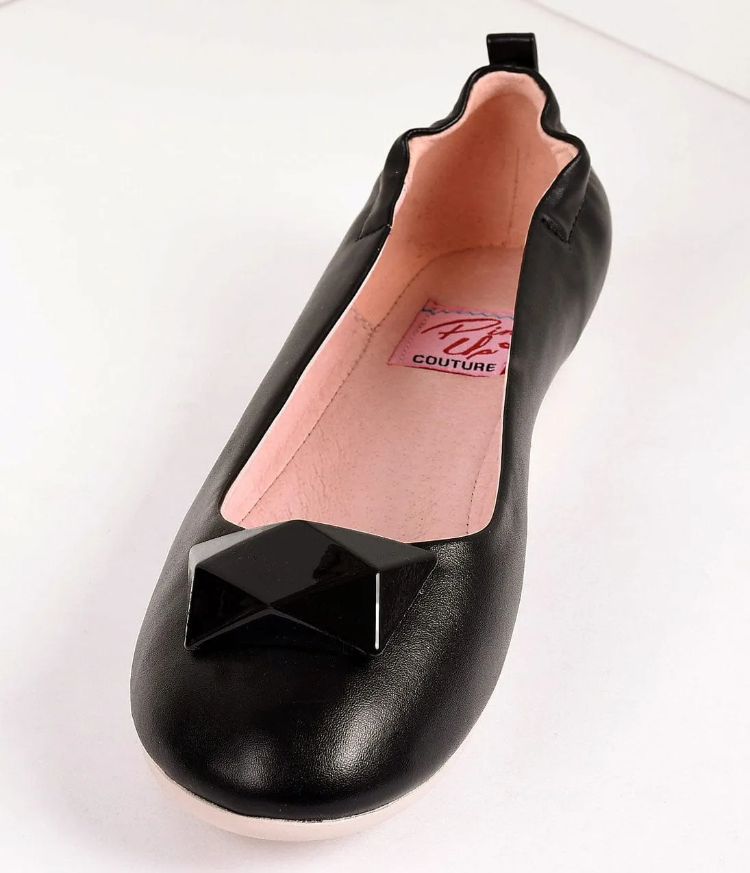 Vintage Style Black Leatherette & Geometric Gem Ballet Flats