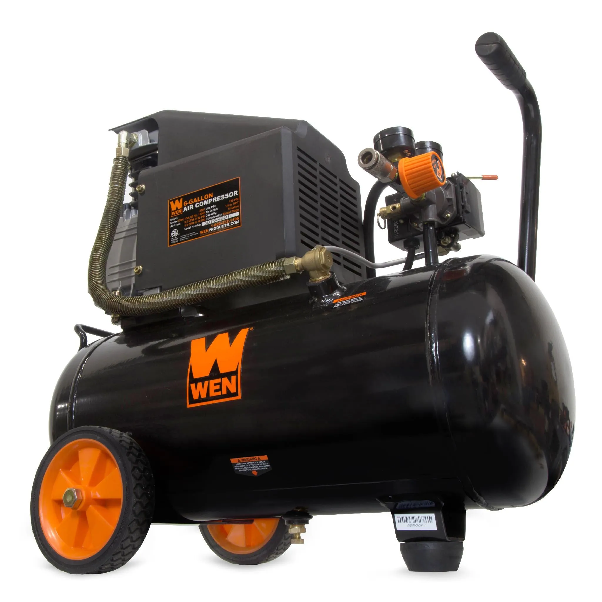 WEN 2287 6-Gallon Oil-Lubricated Portable Horizontal Air Compressor