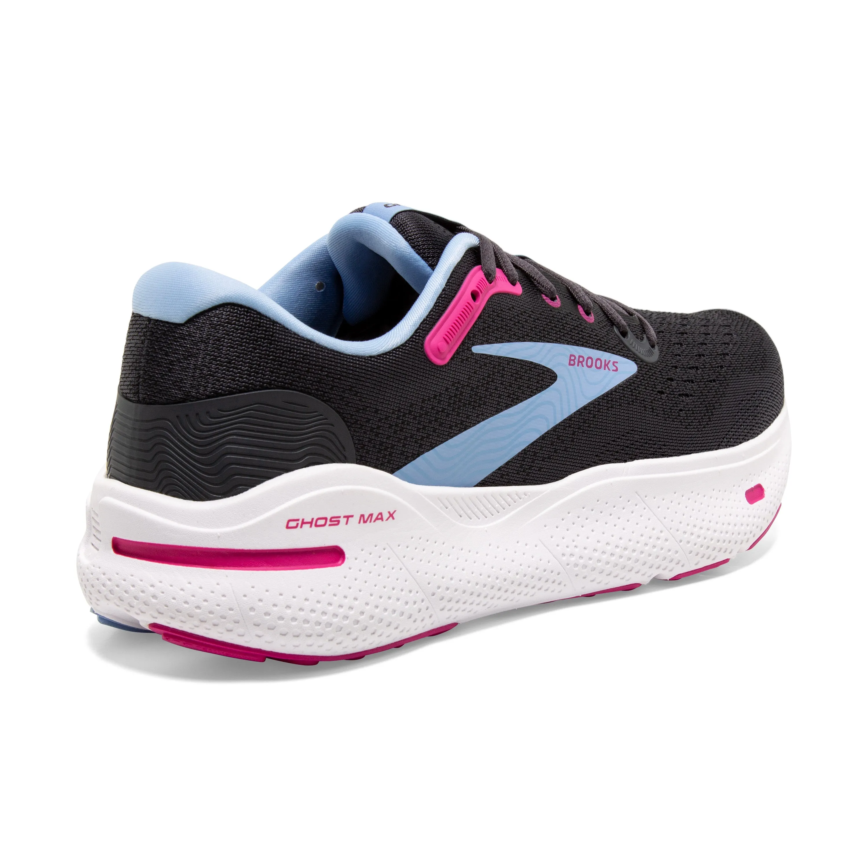 Women's Brooks Ghost Max Color: Ebony/Open Air/Lilac Rose (EXTRA WIDE WIDTH)