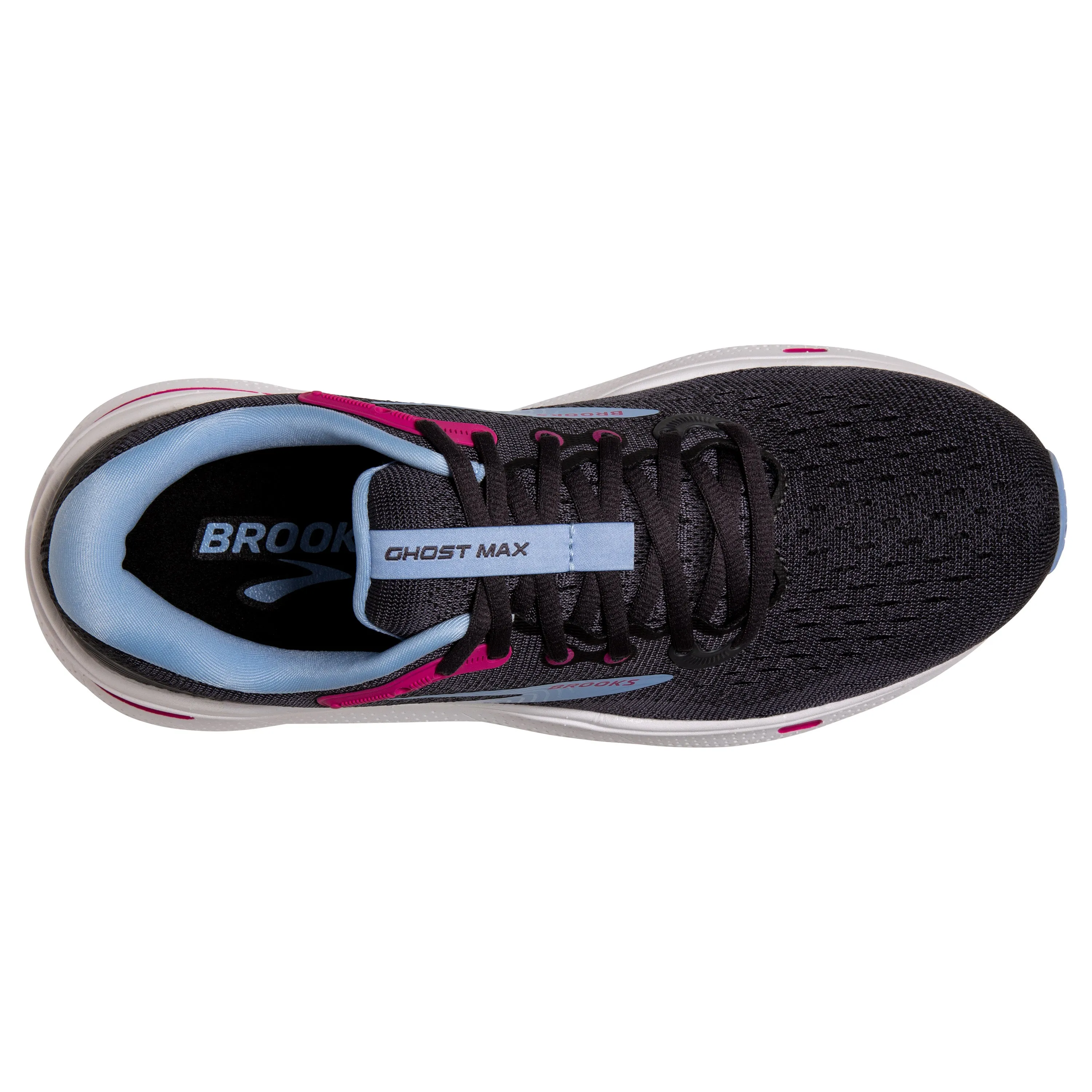 Women's Brooks Ghost Max Color: Ebony/Open Air/Lilac Rose (EXTRA WIDE WIDTH)