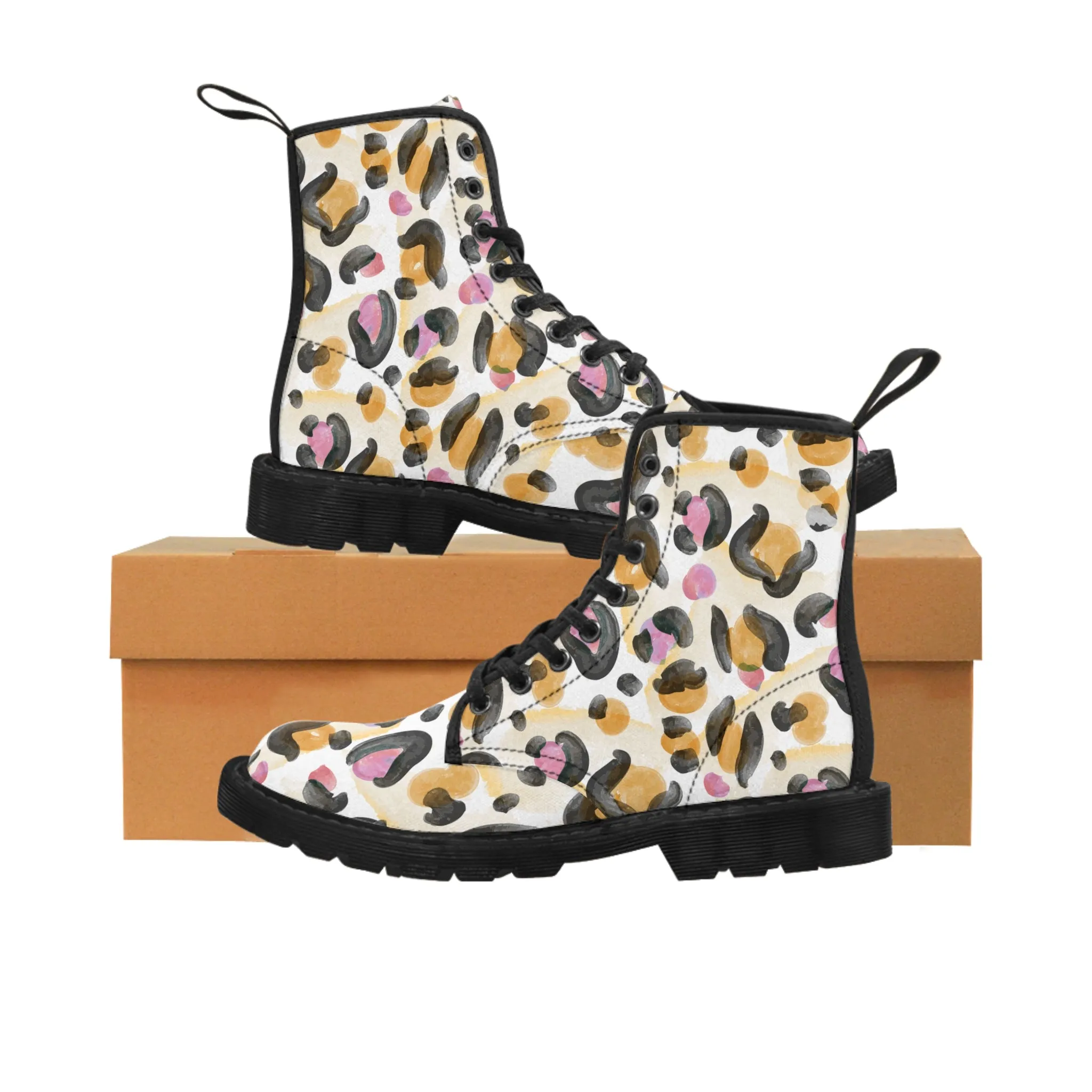 Women's leopard print canvas boots