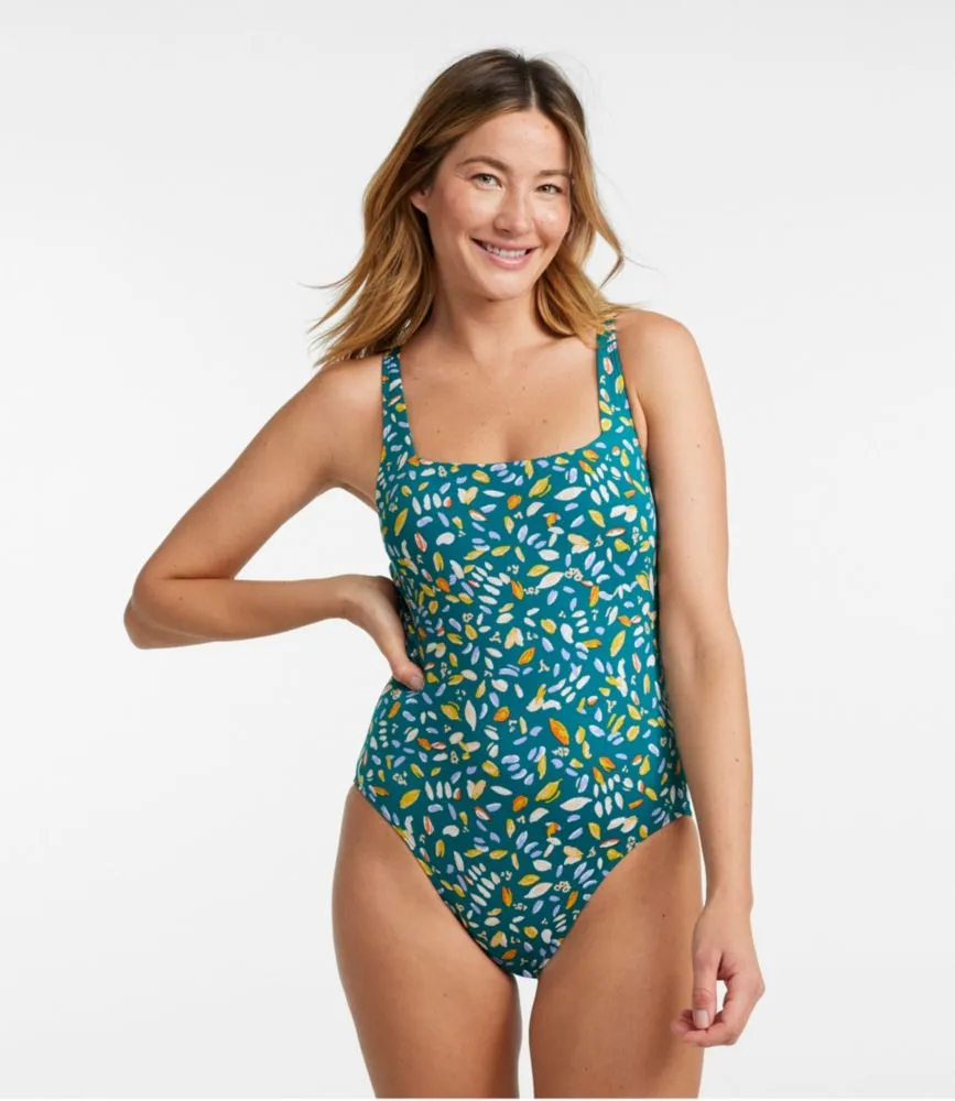 Women's New Currents Swimwear, Squareneck Tanksuit Print