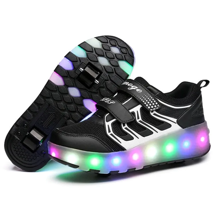 WS01 LED Light Ultra Light Mesh Surface Rechargeable Double Wheel Roller Skating Shoes Sport Shoes, Size : 41 (Black)