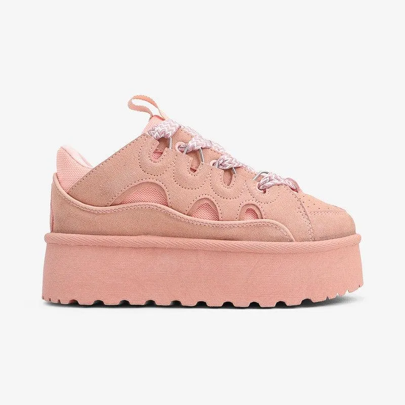 ZADE Pink Faux Suede Platform Sneaker - Low Top - Lace Up